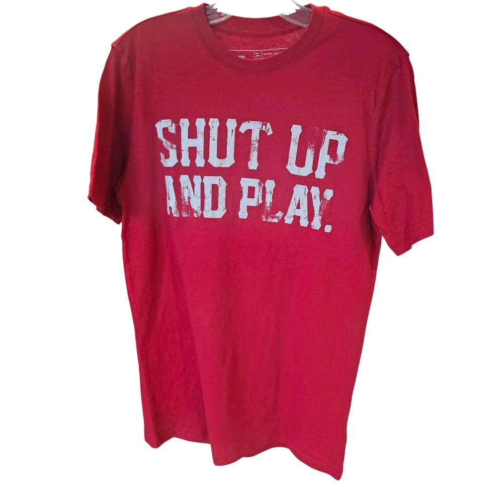❤️2/$12 Athletech Mens Graphic T-Shirt Red "Shut Up and Play" Size Small